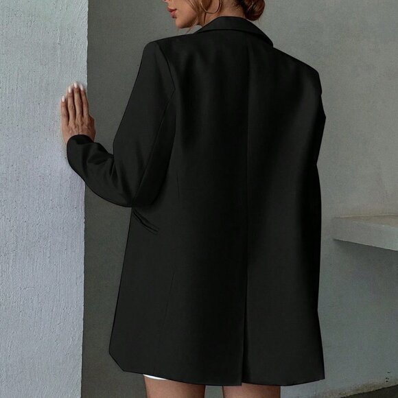 Black Casual Womens Solid Single Breasted Blazer Workwear - Picture 5 of 5